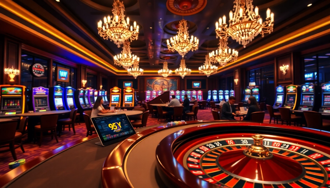 Experience the thrill of 95Y as players enjoy the casino ambiance with vibrant tables and exciting games.