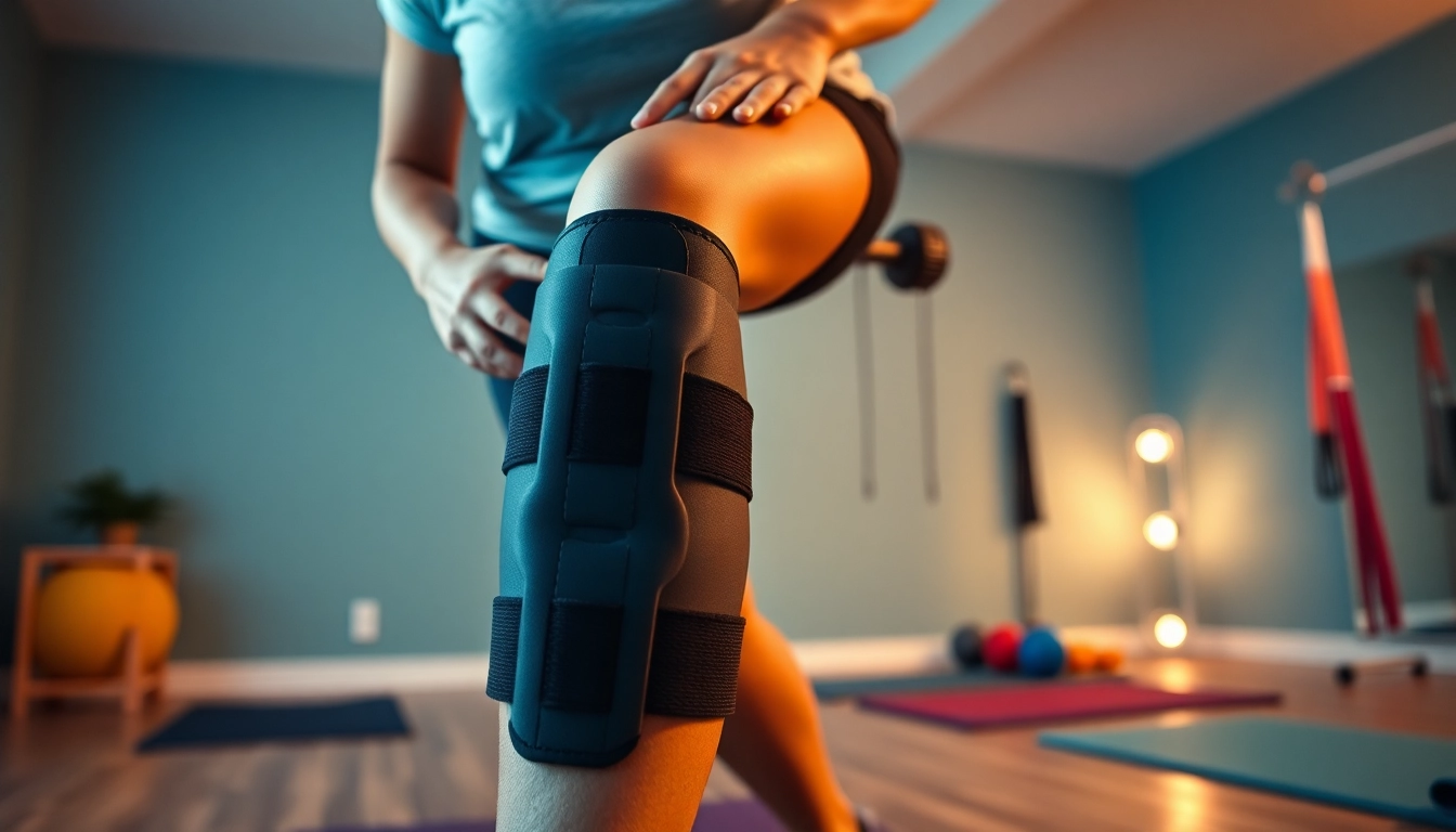 Will a knee brace help with sciatica pain? Woman using a knee brace during therapy.