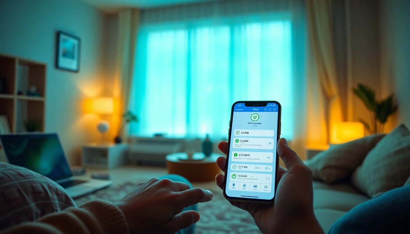 快连官网 用户友好型 VPN 界面在智能手机上展示安全功能，营造舒适的家庭环境。