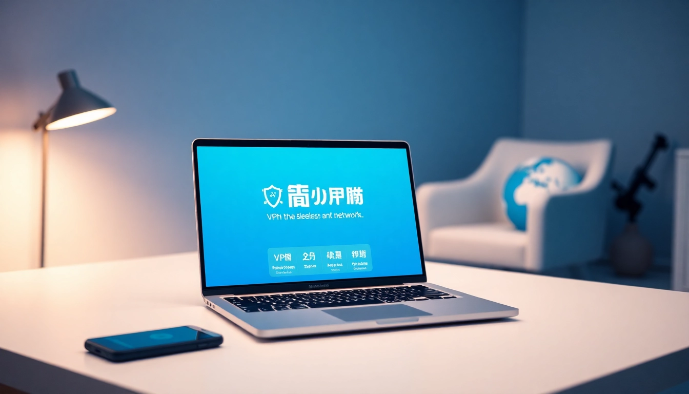 在现代工作空间中，时尚笔记本上显示的快连官网界面，旨在实现全球互联。