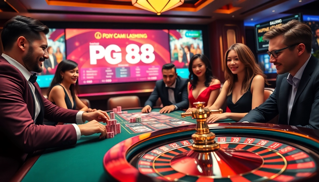 Experience the thrill of pg 88 with lively casino tables and engaged players in a luxurious setting.