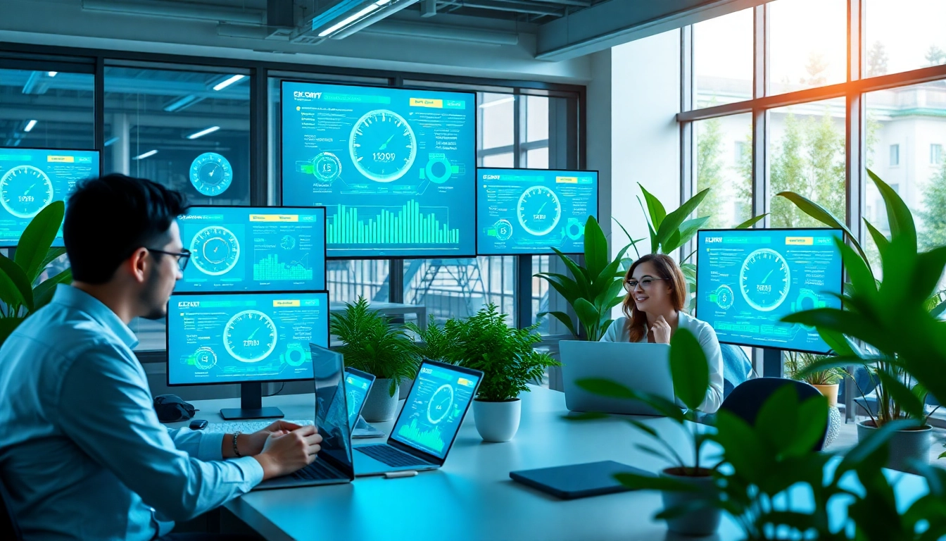 快连官网 展示一个现代化工作空间，专业人士使用设备提升网络连接质量。