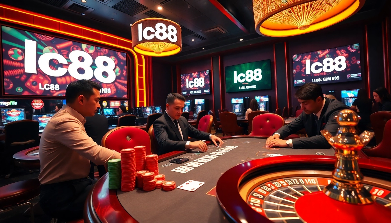 Engaging poker action at lc88 game table with vibrant colors and elegant decor.