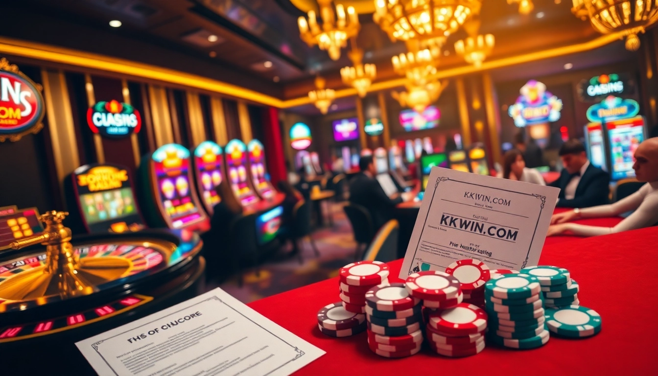 Experience the excitement of KKWIN.COM with a dynamic casino scene featuring roulette and poker action.