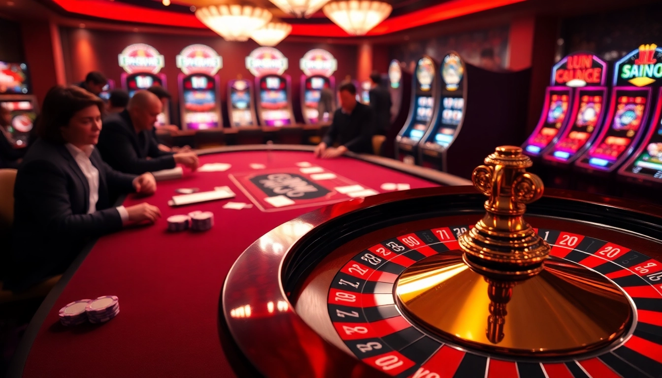 Exciting casino scene with pg888 branded poker table and vibrant slot machines promoting thrilling gaming experiences.