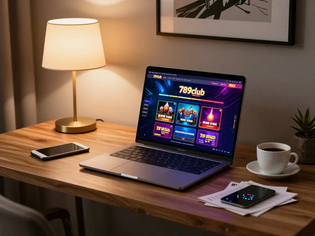 Engaging with 789club's online platform from a cozy home desk setup, showcasing digital games.