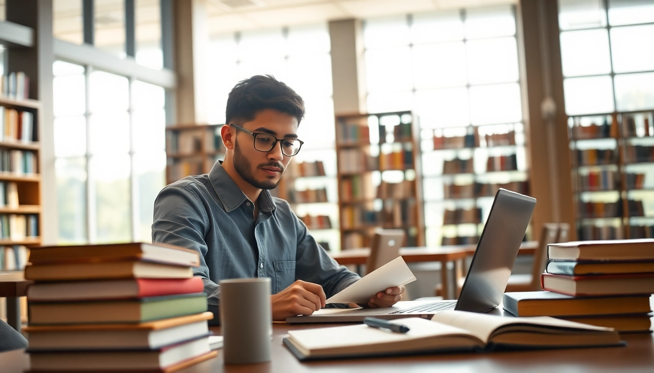 Pay someone to take gre for me with a focused student studying at a bright, modern library.