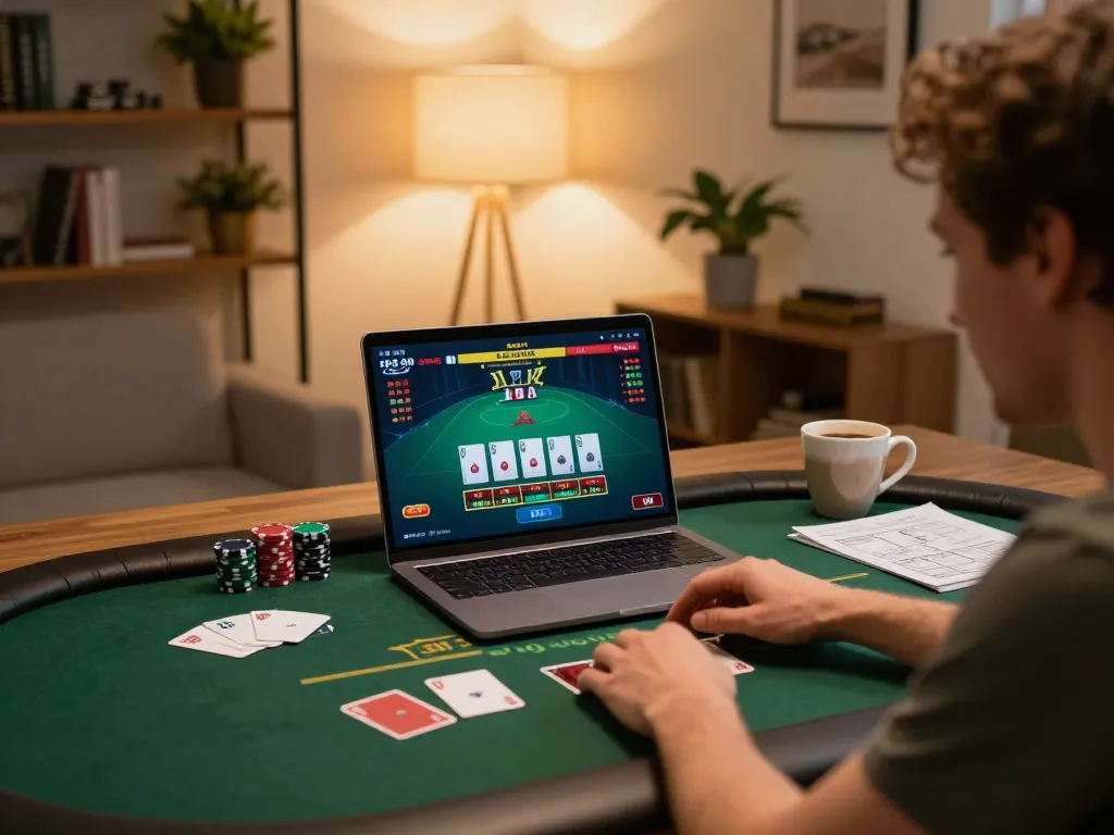 Engaging online gaming session at ev99 com with poker interface visible and player in focus