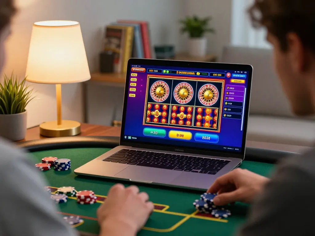 Engaging online gameplay at g28 com highlights strategic betting in a cozy home setup.