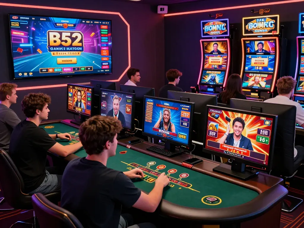 B52 gaming platform showcasing players enjoying various casino games in a vibrant online atmosphere.